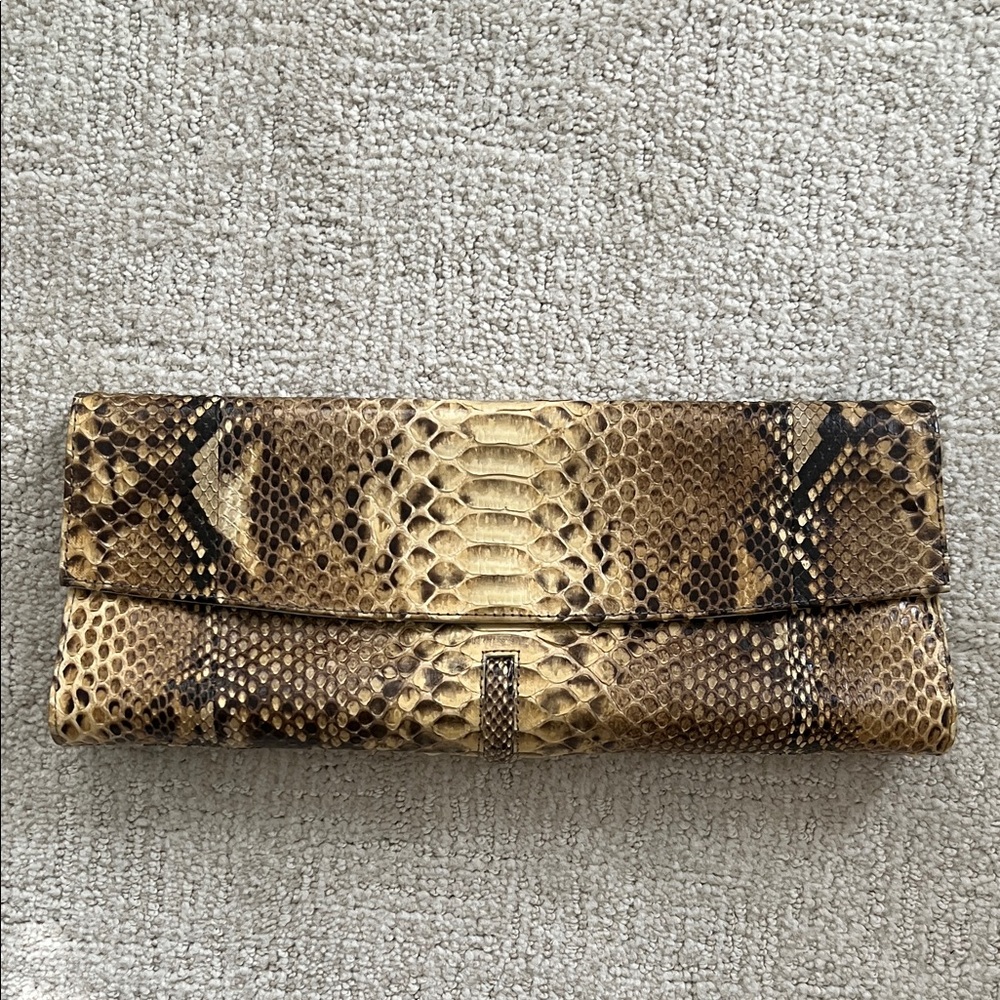Archipelago Snakeskin Design Clutch in Cream and Brown